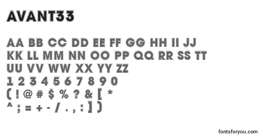 Шрифт Avant33 – алфавит, цифры, специальные символы