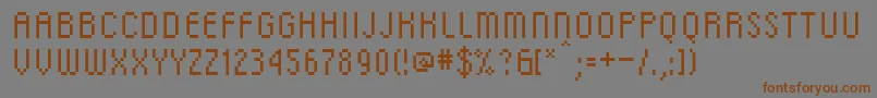 DscRgフォントについての詳細 フォントDscRg – 茶色の文字が灰色の背景にあります。