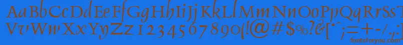 DebdenRegularDbフォントについての詳細 フォントDebdenRegularDb – 茶色の文字が青い背景にあります。