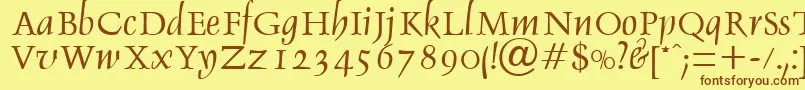 DebdenRegularDb-fontti – ruskeat fontit keltaisella taustalla