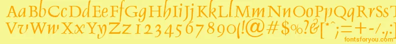 Fonte DebdenRegularDb – fontes laranjas em um fundo amarelo
