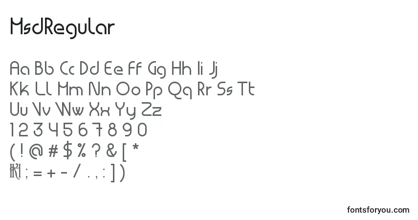 Schriftart MsdRegular – Alphabet, Zahlen, spezielle Symbole