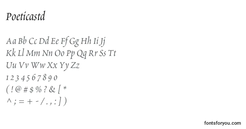 Czcionka Poeticastd – alfabet, cyfry, specjalne znaki