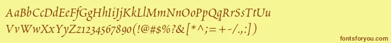 フォントPoeticastd – 茶色の文字が黄色の背景にあります。