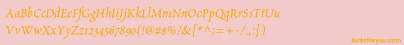 フォントPoeticastd – オレンジの文字がピンクの背景にあります。