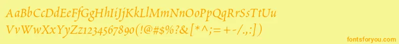 フォントPoeticastd – オレンジの文字が黄色の背景にあります。