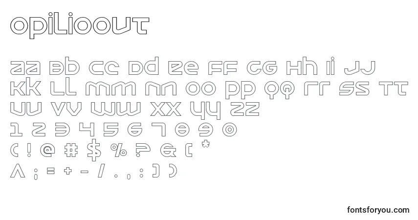 Schriftart Opilioout – Alphabet, Zahlen, spezielle Symbole