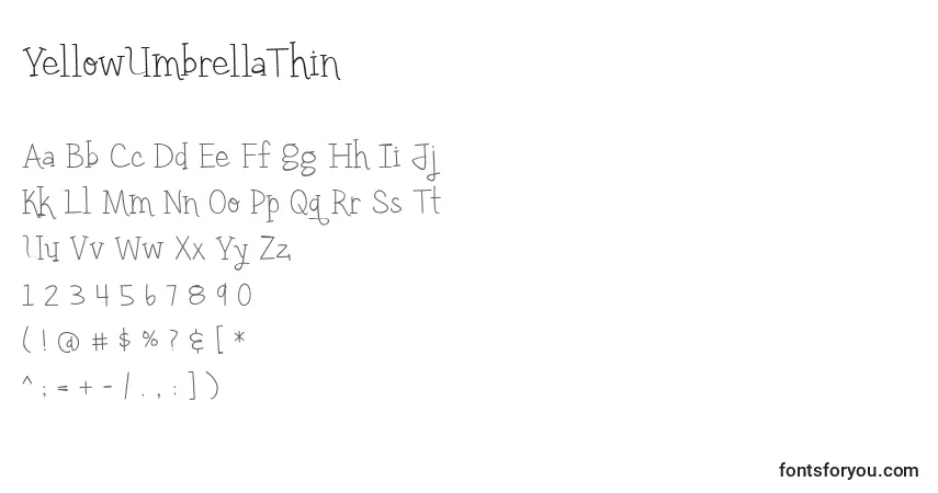 Czcionka YellowUmbrellaThin – alfabet, cyfry, specjalne znaki