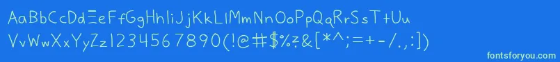 Justy3B Font – Green Fonts on Blue Background