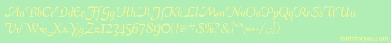 AriaScriptSsi-Schriftart – Gelbe Schriften auf grünem Hintergrund