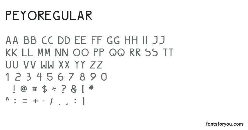 Czcionka Peyoregular – alfabet, cyfry, specjalne znaki