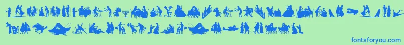 Weitere Informationen zur MixedSilhouettesFree-Schriftart MixedSilhouettesFree-Schriftart – Blaue Schriften auf grünem Hintergrund