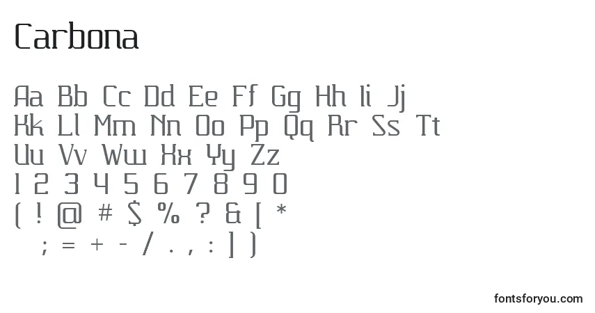 A fonte Carbona – alfabeto, números, caracteres especiais