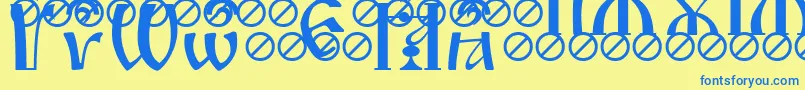 IrmologionBrthcircumflex-Schriftart – Blaue Schriften auf gelbem Hintergrund