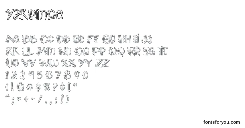 Czcionka Y2kpmoa – alfabet, cyfry, specjalne znaki