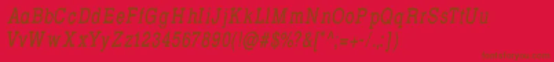 Fonte RowdyTypemachine7CondensedItalic – fontes marrons em um fundo vermelho