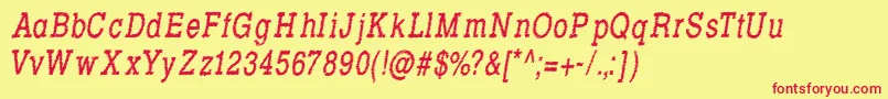 Fonte RowdyTypemachine7CondensedItalic – fontes vermelhas em um fundo amarelo