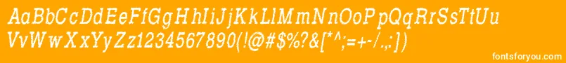 RowdyTypemachine7CondensedItalic-Schriftart – Weiße Schriften auf orangefarbenem Hintergrund