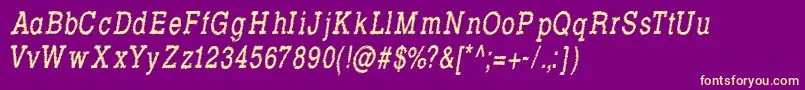 Fonte RowdyTypemachine7CondensedItalic – fontes amarelas em um fundo roxo