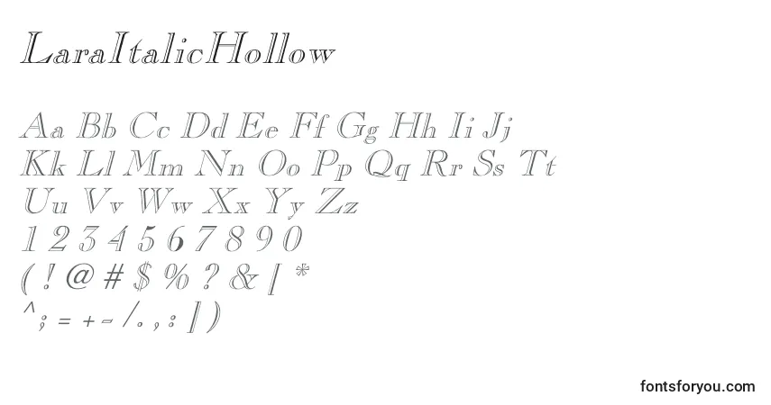 A fonte LaraItalicHollow – alfabeto, números, caracteres especiais