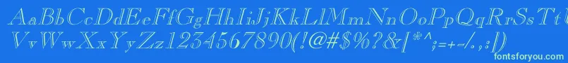 LaraItalicHollow Font – Green Fonts on Blue Background