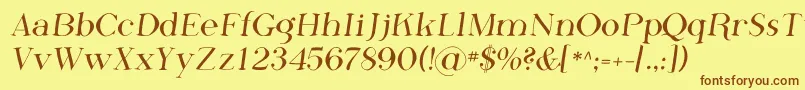 フォントPhosphorusFluoride – 茶色の文字が黄色の背景にあります。