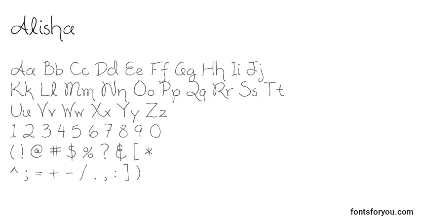 Czcionka Alisha – alfabet, cyfry, specjalne znaki