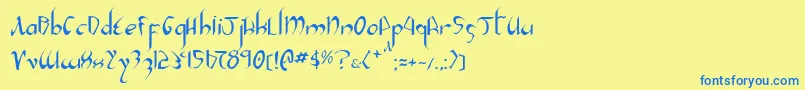 フォントXaphanIi – 青い文字が黄色の背景にあります。