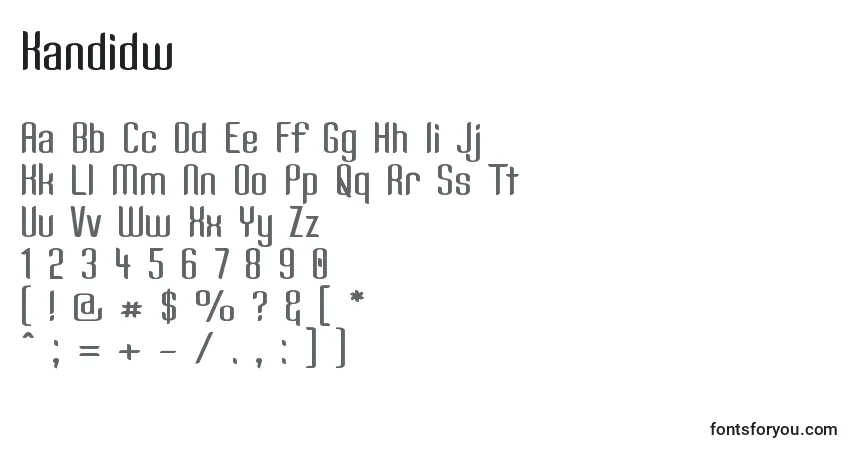 A fonte Kandidw – alfabeto, números, caracteres especiais