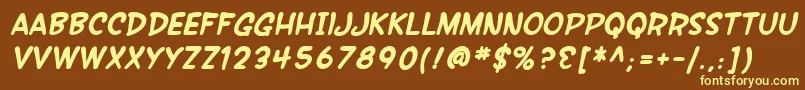 Weitere Informationen zur SfWonderComicBoldItalic-Schriftart SfWonderComicBoldItalic-Schriftart – Gelbe Schriften auf braunem Hintergrund