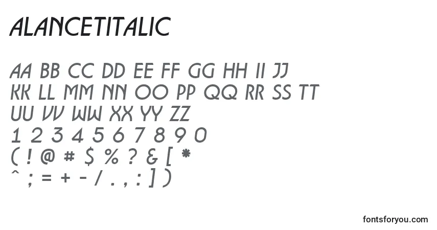 Schriftart ALancetItalic – Alphabet, Zahlen, spezielle Symbole