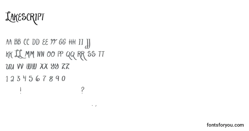 Czcionka LakeScript – alfabet, cyfry, specjalne znaki
