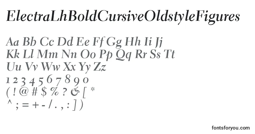 A fonte ElectraLhBoldCursiveOldstyleFigures – alfabeto, números, caracteres especiais