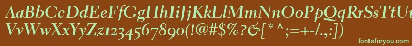 フォントElectraLhBoldCursiveOldstyleFigures – 緑色の文字が茶色の背景にあります。