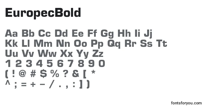 EuropecBold-fontti – aakkoset, numerot, erikoismerkit