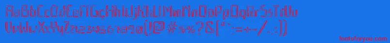 Qebrada-Schriftart – Rote Schriften auf blauem Hintergrund