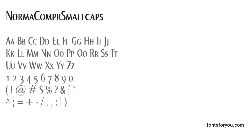 Czcionka NormaComprSmallcaps – alfabet, cyfry, specjalne znaki