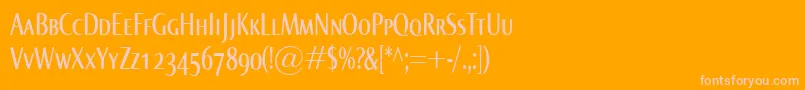 NormaComprSmallcaps-fontti – vaaleanpunaiset fontit oranssilla taustalla