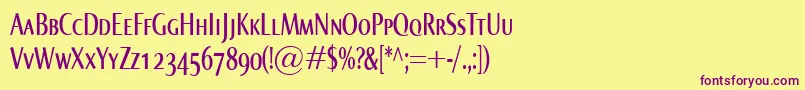 NormaComprSmallcaps-fontti – violetit fontit keltaisella taustalla
