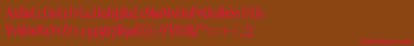 NormaComprSmallcaps-fontti – punaiset fontit ruskealla taustalla