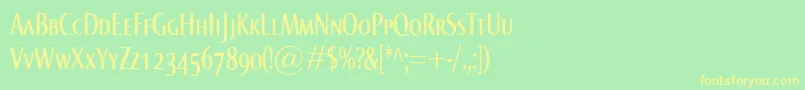 NormaComprSmallcaps-fontti – keltaiset fontit vihreällä taustalla