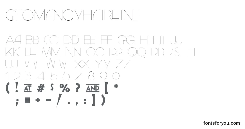 Czcionka GeomancyHairline – alfabet, cyfry, specjalne znaki