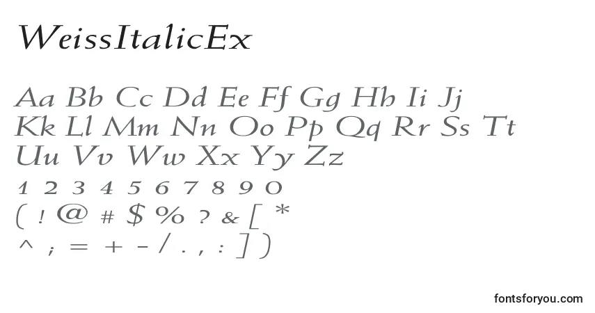A fonte WeissItalicEx – alfabeto, números, caracteres especiais