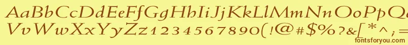 フォントWeissItalicEx – 茶色の文字が黄色の背景にあります。