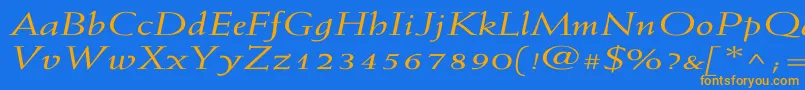 フォントWeissItalicEx – オレンジ色の文字が青い背景にあります。