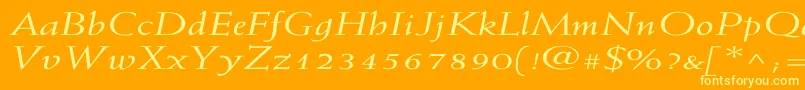 WeissItalicEx-Schriftart – Gelbe Schriften auf orangefarbenem Hintergrund