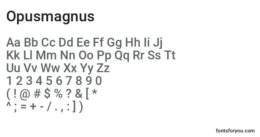 Czcionka Opusmagnus – alfabet, cyfry, specjalne znaki