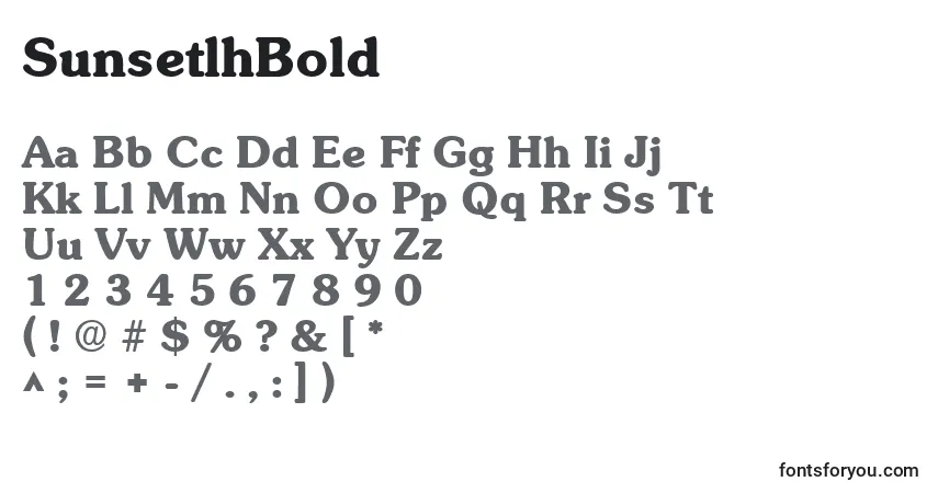 A fonte SunsetlhBold – alfabeto, números, caracteres especiais