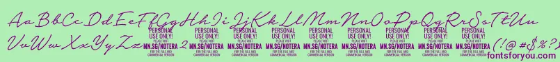 Notera2lightPersonal Font – Purple Fonts on Green Background