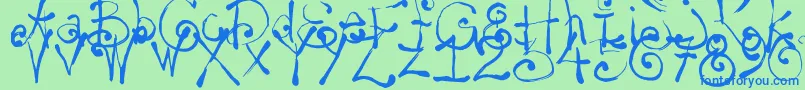 Yay14-Schriftart – Blaue Schriften auf grünem Hintergrund